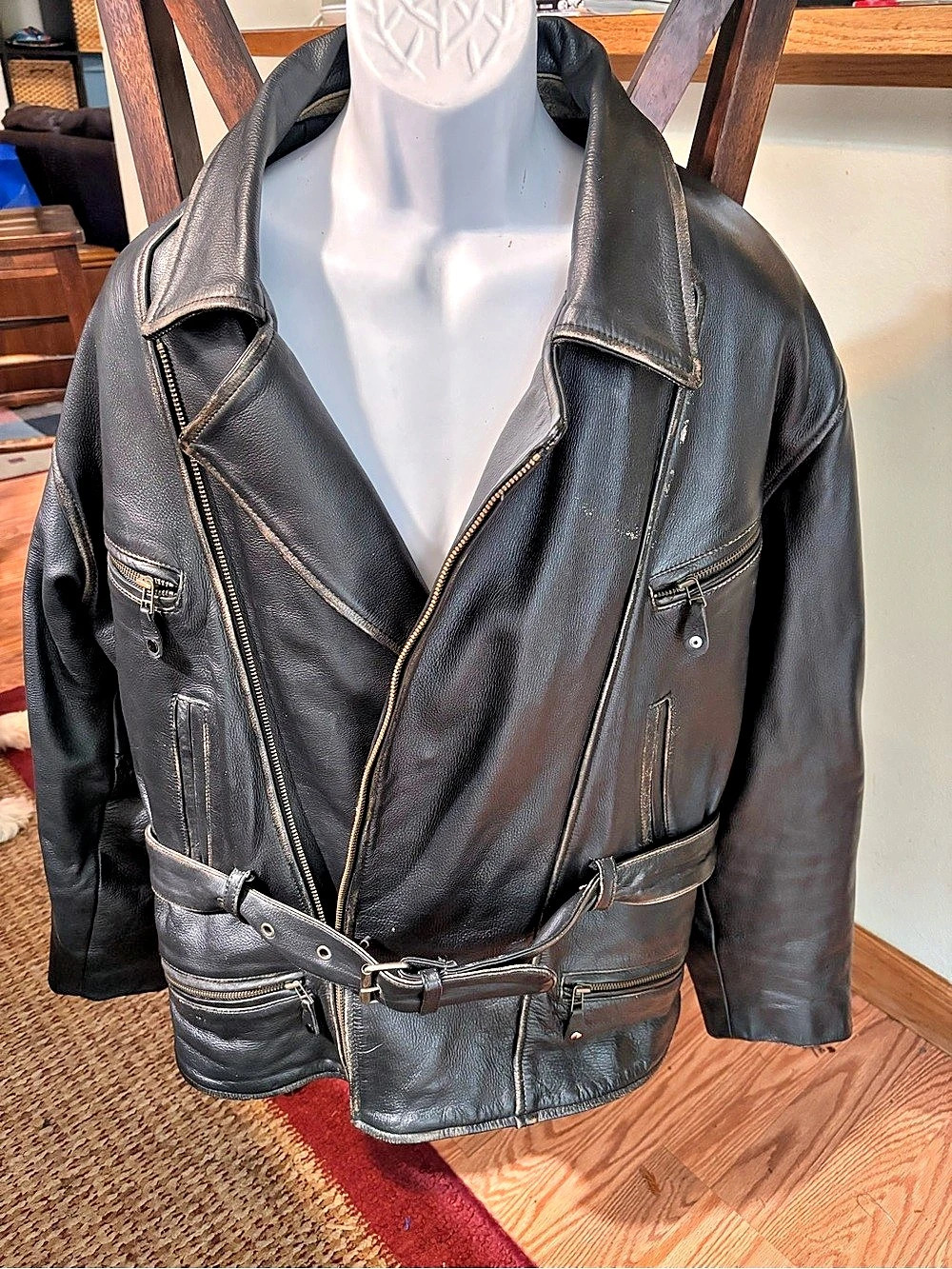 First Genuine Leather Genuine Leather Motorcycle Jacket Size Medium